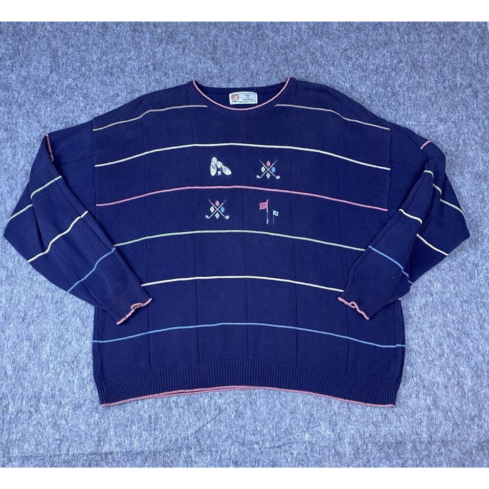 Vtg Isle Of Cotton Womens Sweater Knit Pullover Golf Embroidered 90s USA Size L